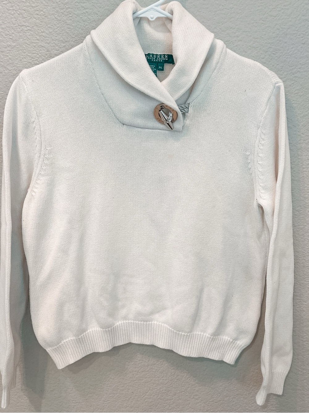 Lauren Ralph Lauren Womens Toggle High Neck Knit Sweater White Silver Rope P/L